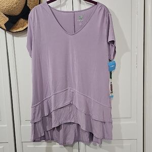 GreenTea Lilac Layered V-Neck Tunic